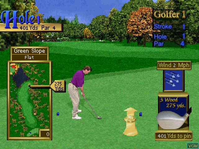 In-game screen of the game Peter Jacobsen's Golden Tee Golf on Sony Playstation