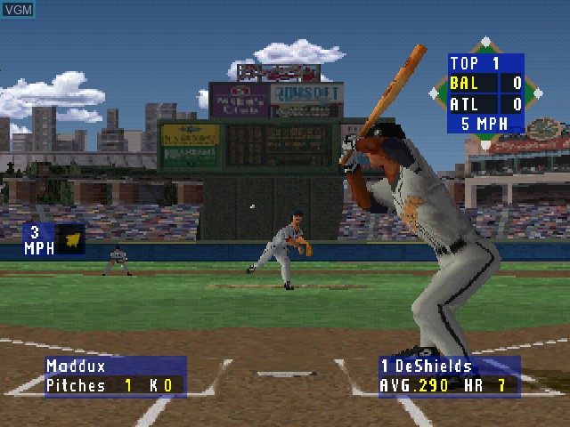 In-game screen of the game High Heat Baseball 2000 on Sony Playstation