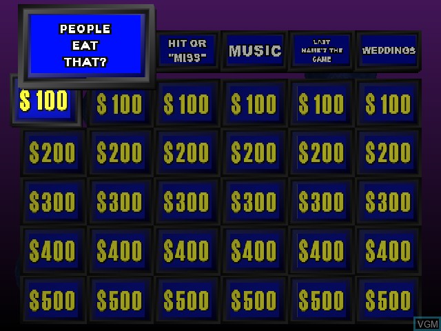 In-game screen of the game Jeopardy! on Sony Playstation