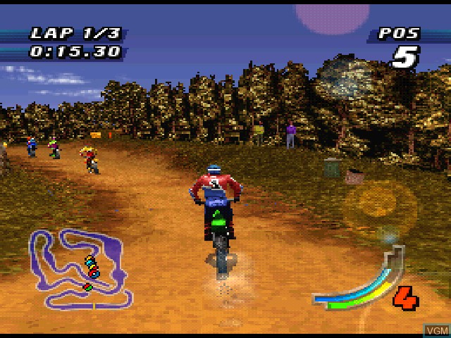 In-game screen of the game Jeremy McGrath Supercross 98 on Sony Playstation