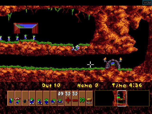 In-game screen of the game Lemmings & Oh No! More Lemmings on Sony Playstation