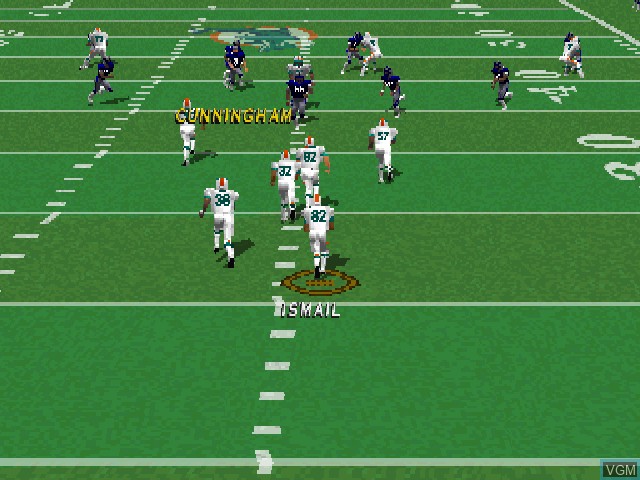 In-game screen of the game Jimmy Johnson's VR Football '98 on Sony Playstation