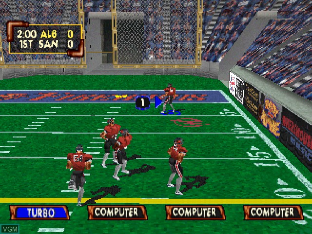 In-game screen of the game Kurt Warner's Arena Football Unleashed on Sony Playstation