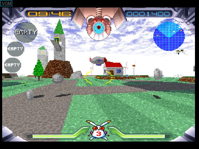 In-game screen of the game Jumping Flash! on Sony Playstation