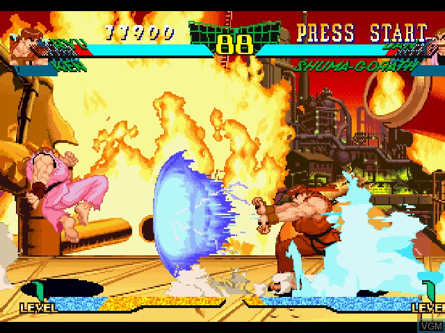 In-game screen of the game Marvel Super Heroes vs. Street Fighter on Sony Playstation