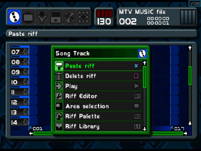 In-game screen of the game MTV Music Generator on Sony Playstation