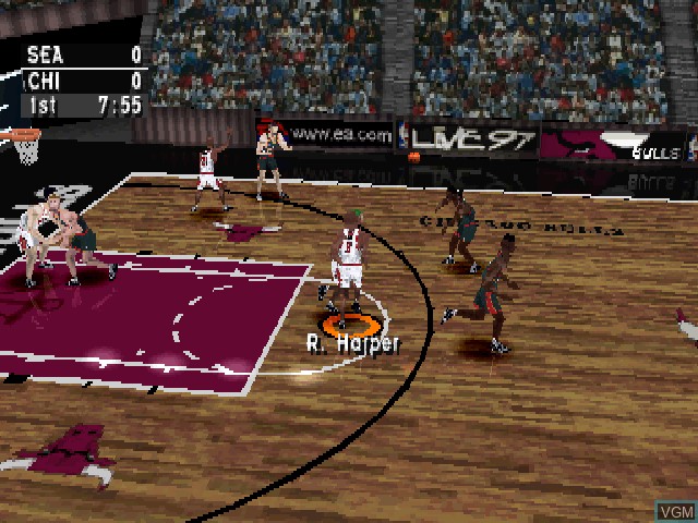In-game screen of the game NBA Live 97 on Sony Playstation