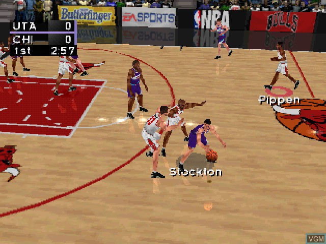 In-game screen of the game NBA Live 98 on Sony Playstation
