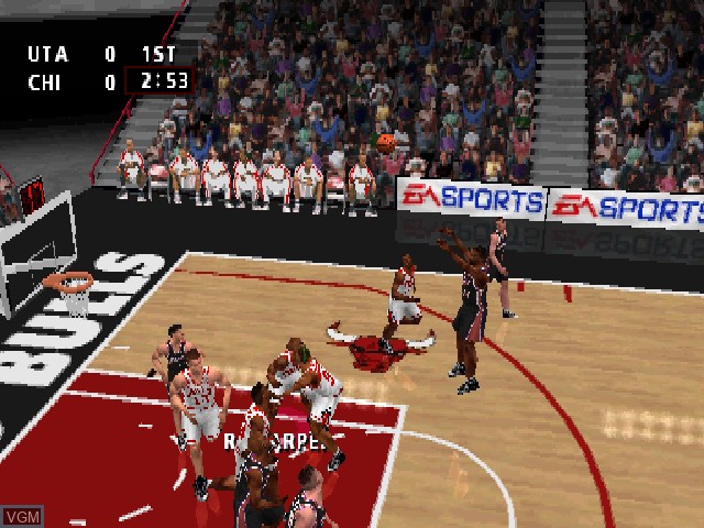 In-game screen of the game NBA Live 99 on Sony Playstation