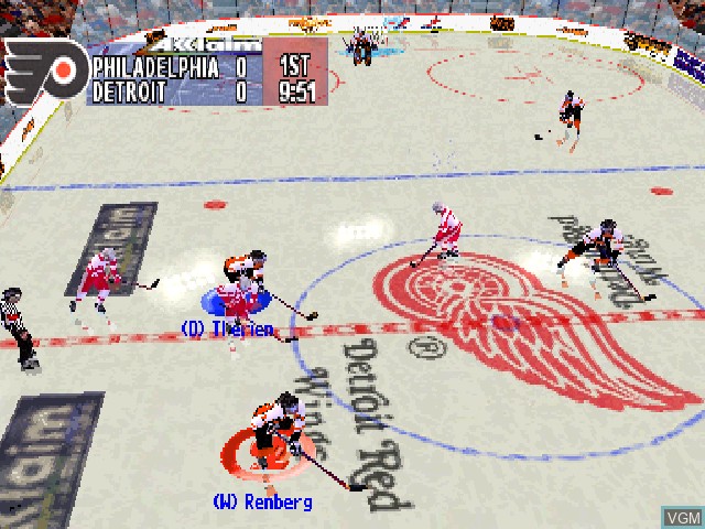 In-game screen of the game NHL Breakaway 98 on Sony Playstation