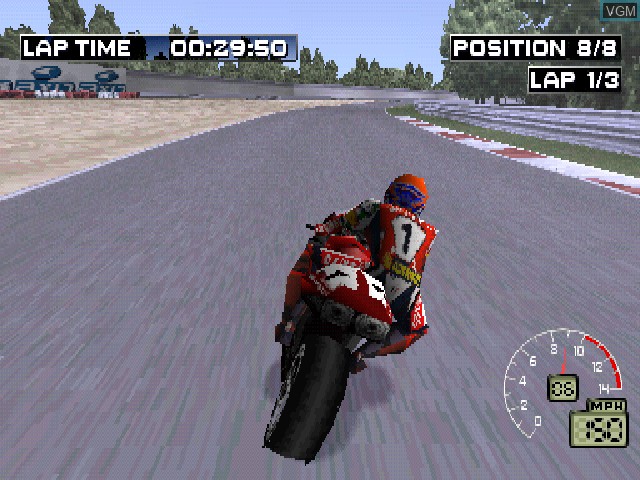 In-game screen of the game Superbike 2000 on Sony Playstation