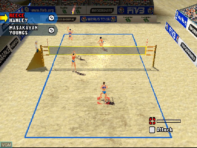 In-game screen of the game Power Spike Pro Beach Volleyball on Sony Playstation