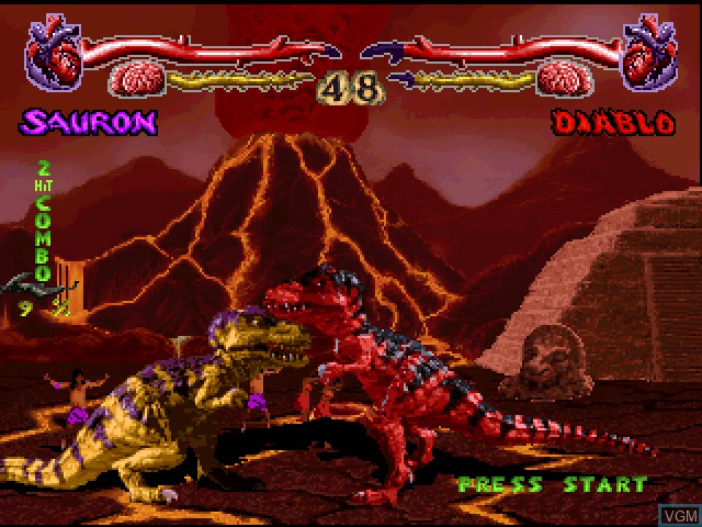 In-game screen of the game Primal Rage on Sony Playstation