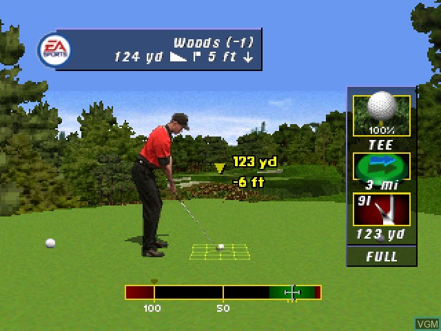In-game screen of the game Tiger Woods PGA Tour Golf on Sony Playstation