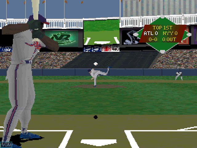 In-game screen of the game VR Baseball '97 on Sony Playstation