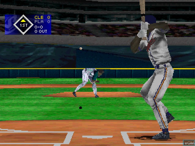 In-game screen of the game VR Baseball '99 on Sony Playstation