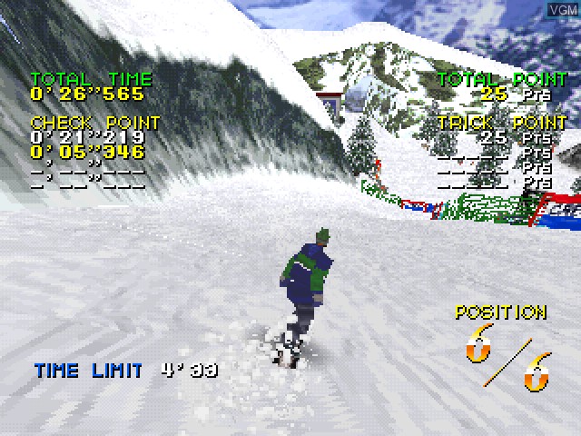 In-game screen of the game Zap! Snowboarding Trix '98 on Sony Playstation