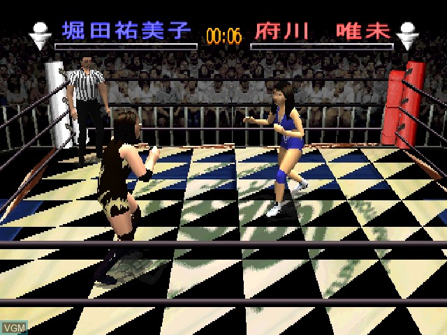 In-game screen of the game Zen-Nippon Joshi Pro Wrestling Jou Densetsu - Yume no Taikou-sen on Sony Playstation