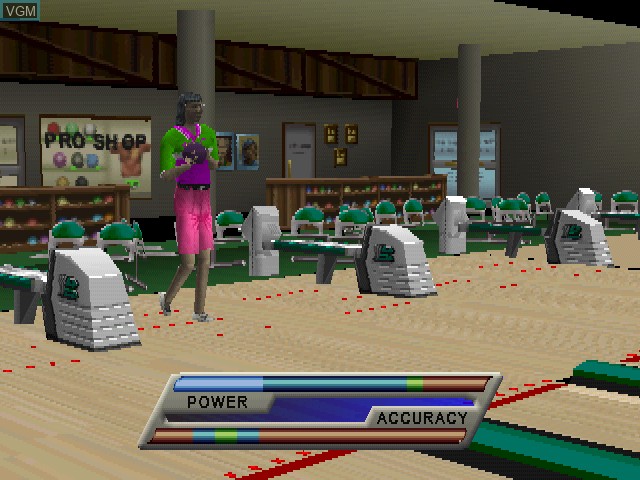In-game screen of the game Brunswick Circuit Pro Bowling 2 on Sony Playstation