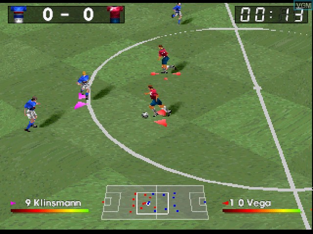 In-game screen of the game Adidas Power Soccer 2 on Sony Playstation
