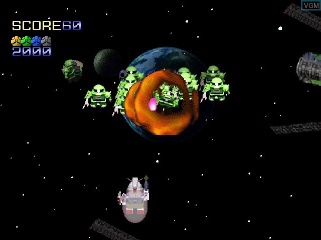 In-game screen of the game SD Gundam - Over Galaxian on Sony Playstation