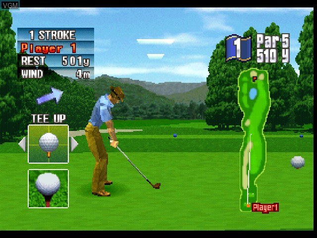 In-game screen of the game Konami Open Golf on Sony Playstation