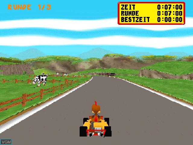 In-game screen of the game Moorhuhn Kart on Sony Playstation