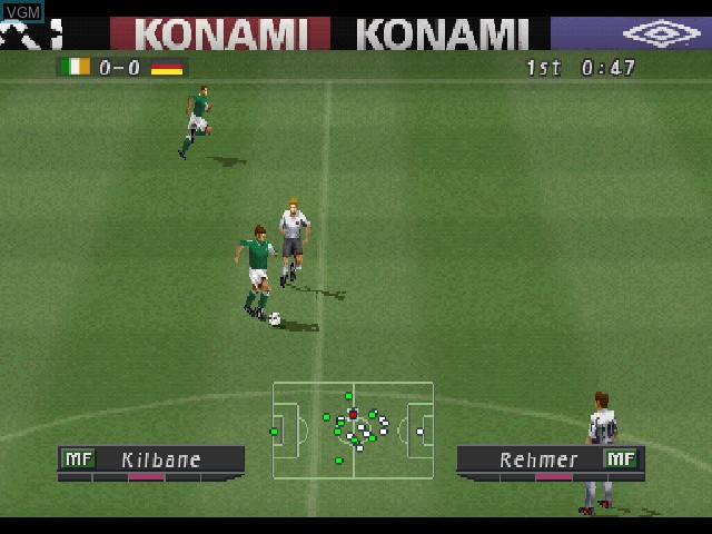 In-game screen of the game Pro Evolution Soccer on Sony Playstation