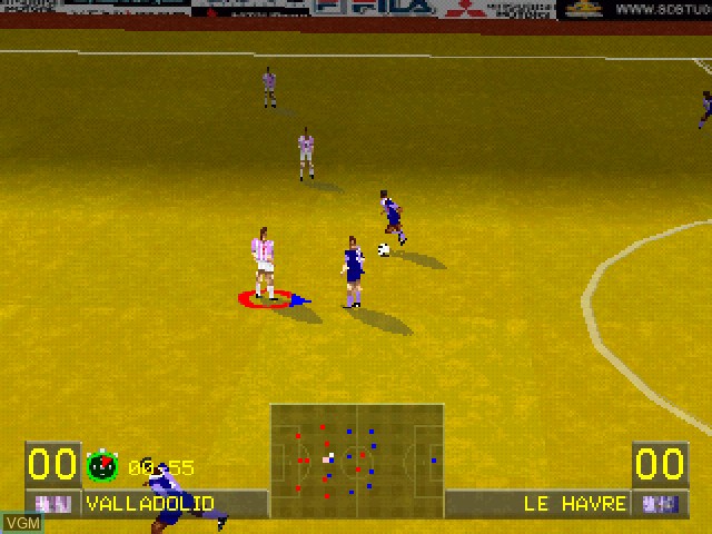 In-game screen of the game World League Soccer '98 on Sony Playstation