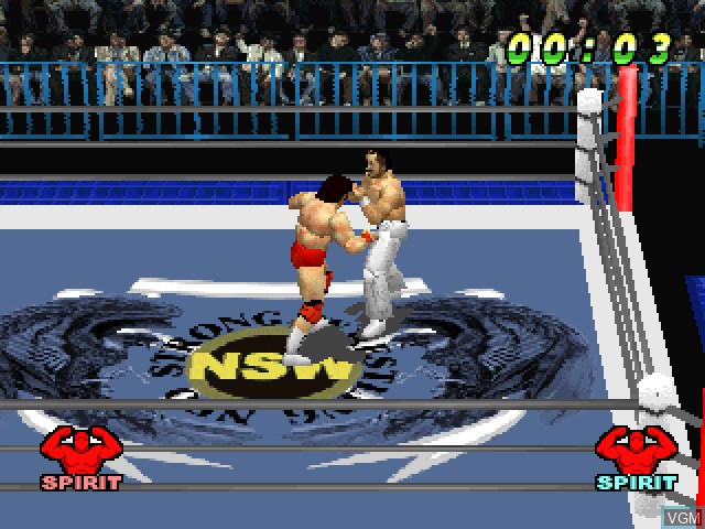 In-game screen of the game Virtual Pro Wrestling on Sony Playstation