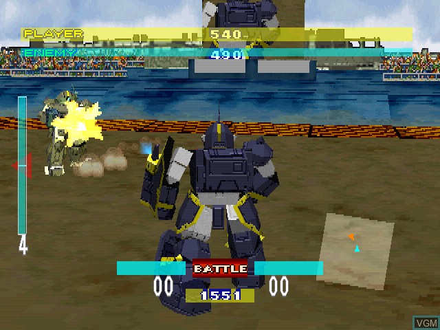 In-game screen of the game Soukou Kihei Votoms Gaiden - Ao no Kishi Berserga Monogatari on Sony Playstation