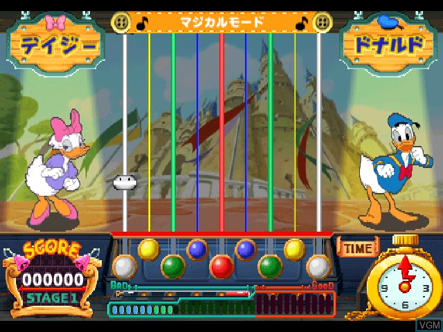 In-game screen of the game Pop'n Music Disney Tunes on Sony Playstation