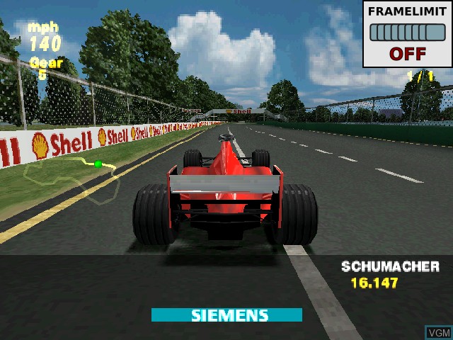 In-game screen of the game Formula One 99 on Sony Playstation