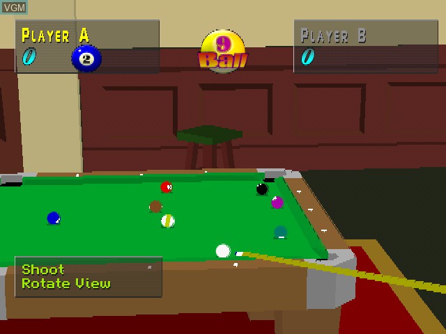 In-game screen of the game Virtual Pool on Sony Playstation