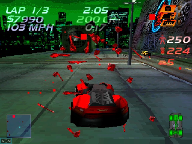 In-game screen of the game Carmageddon on Sony Playstation