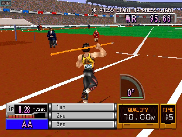 In-game screen of the game International Track & Field on Sony Playstation