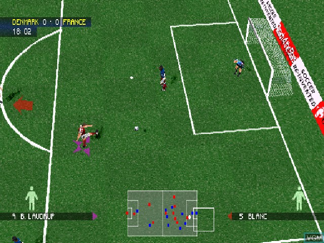 In-game screen of the game Adidas Power Soccer 98 on Sony Playstation