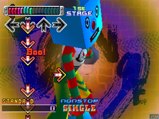 In-game screen of the game Dance Dance Revolution on Sony Playstation