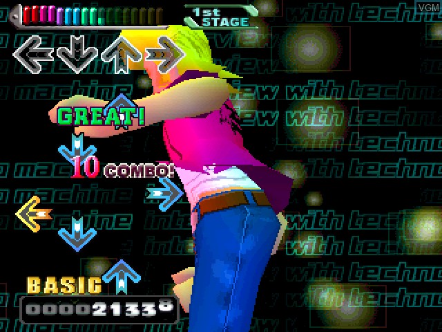 In-game screen of the game Dancing Stage Party Edition on Sony Playstation