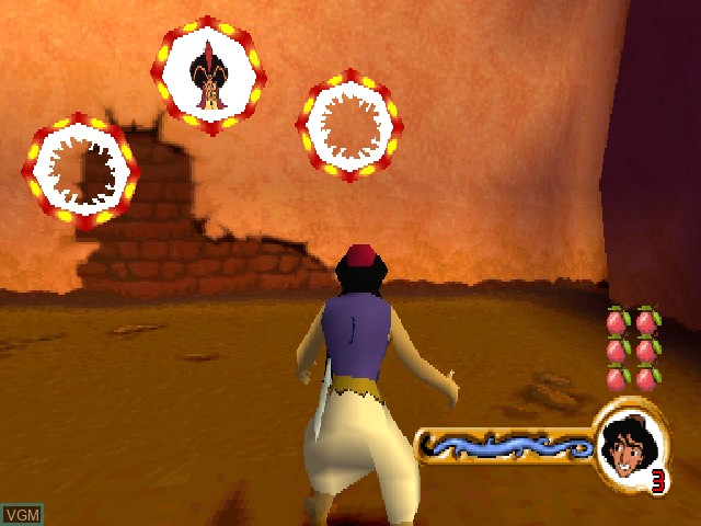 In-game screen of the game Disney's Aladdin in Nasira's Revenge on Sony Playstation