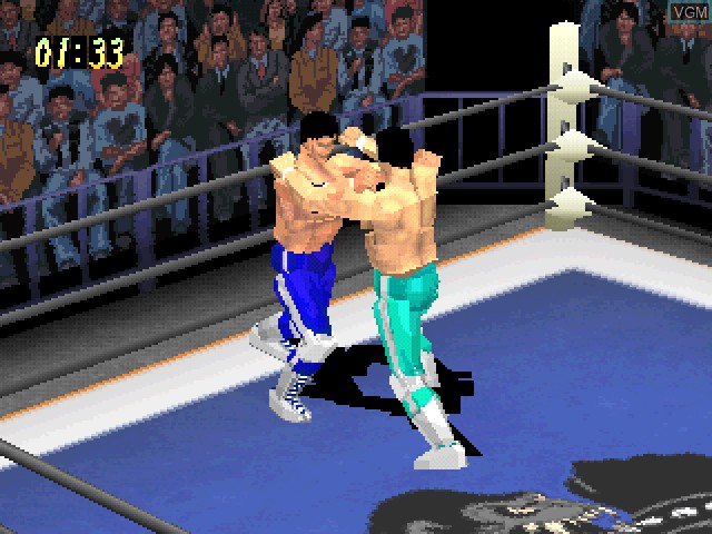 In-game screen of the game Fire ProWrestling Iron Slam '96 on Sony Playstation