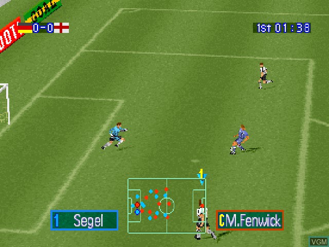 In-game screen of the game Goal Storm '97 on Sony Playstation