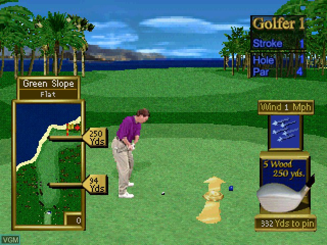 In-game screen of the game Peter Jacobsen's Golden Tee Golf on Sony Playstation