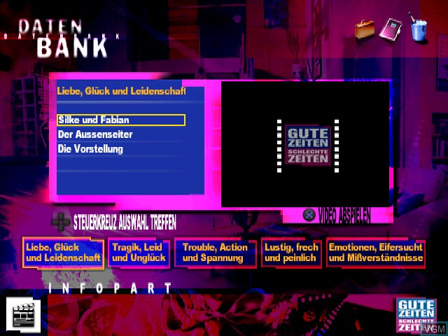 In-game screen of the game Gute Zeiten Schlechte Zeiten Quiz on Sony Playstation