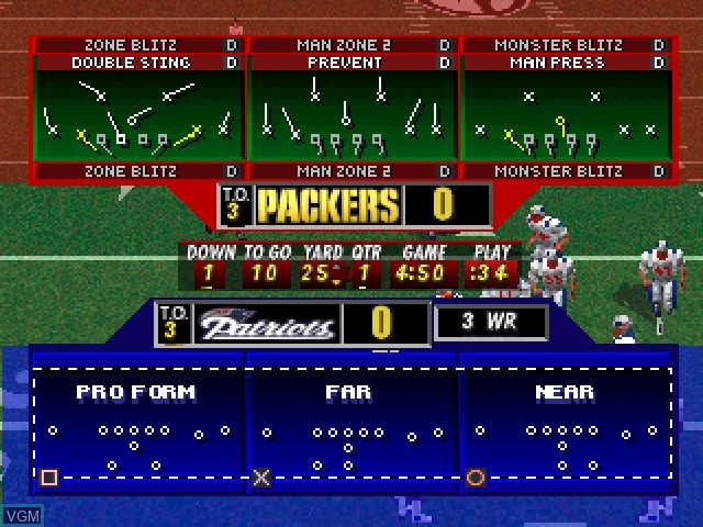 In-game screen of the game Madden NFL 98 on Sony Playstation
