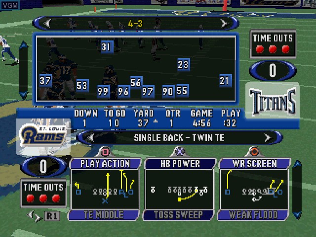 In-game screen of the game Madden NFL 2001 on Sony Playstation