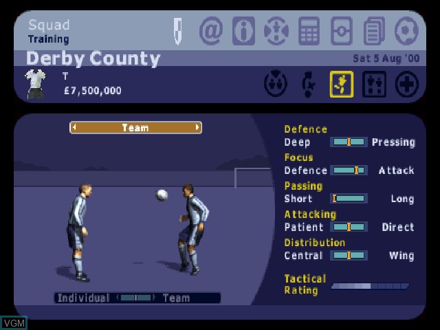 In-game screen of the game LMA Manager 2001 on Sony Playstation