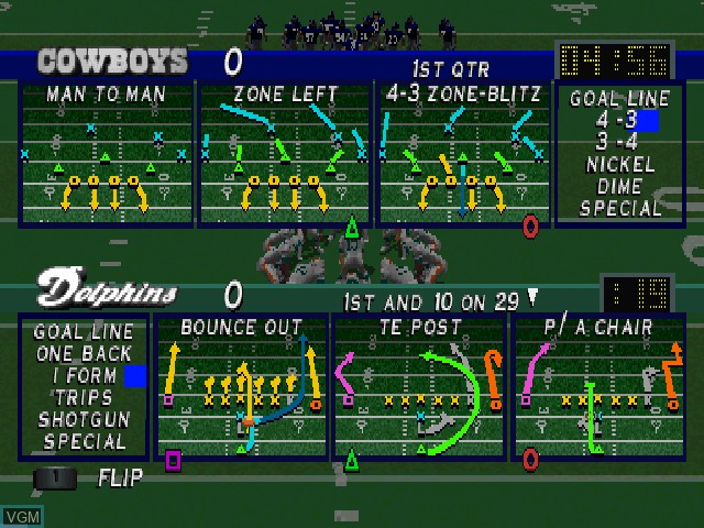 In-game screen of the game Jimmy Johnson's VR Football '98 on Sony Playstation