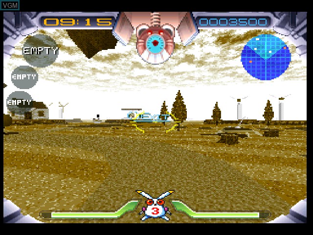 In-game screen of the game Jumping Flash! on Sony Playstation