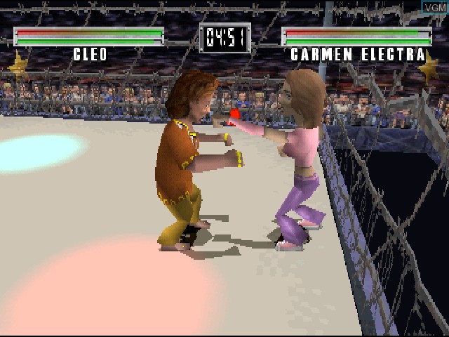 In-game screen of the game MTV's Celebrity Deathmatch on Sony Playstation